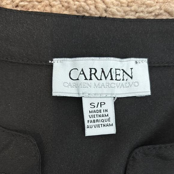 Carmen Marc Valvo Black Button-Down, Patch Pocket 3/4 Roll Sleeves  Top Size S/P - Picture 8 of 9